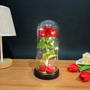 LED vetro cupola rosa fiore eterno romantico San Valentino regalo decorazione notte luce