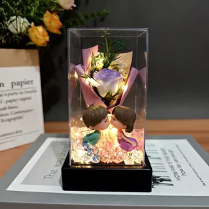 Caja de regalo de rosas para parejas de San Valentín acrílico luz LED romántica