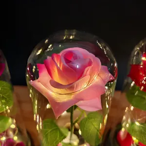 Lampada a cupola in vetro rosa con luci a LED, romantico regalo per la festa di San Valentino.