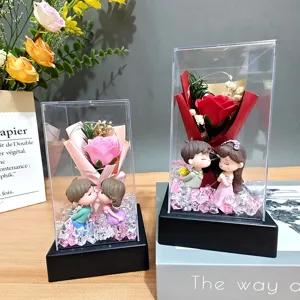 Caja de regalo romantica rosa eterna jabon pareja display transparente decoracion dia san valentin