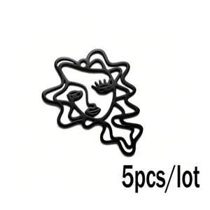 Pendentif visage art abstrait en acier inoxydable, 5pcs noir creux accessoire bijoux DIY.