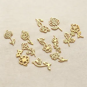 Minimalist Stainless Steel Floral Pendant Cutout Flower Shaped Charms DIY Craft Birth Month Flower Necklace Pendants Gift For Women Jewelry Making Accessories