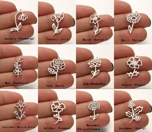 12 Months Birth Flower Stainless Steel Pendants DIY Charms Simple Flower Shape Jewelry