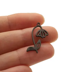 Stainless steel black flower charm pendant for DIY jewelry making, minimalist design.