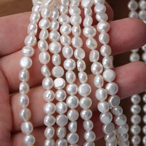 Natural Freshwater Pearl Beads For Jewelry Making DIY White Flat Round Coin Shape Pearl Strands For Necklaces Bracelets