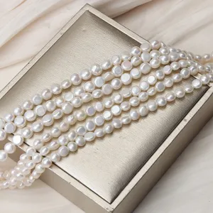 Natural white flat pearl coin bead strands for DIY jewelry making smooth loose pearls
