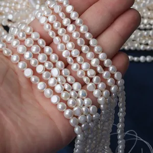 Natural freshwater pearl flat round coin beads strand for DIY jewelry making 5-6mm