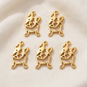 Pendentif Chien en Acier Inoxydable Chapeau de Noël Bouledogue Français Ligne Contour Évidé Pour Bricolage Collier Boucles d'Oreilles Artisanat Bijoux Accessoire