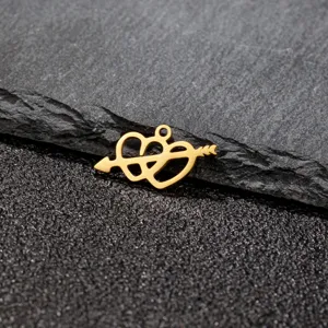 Gold stainless steel arrow through heart pendant detail, perfect for DIY jewelry making.
