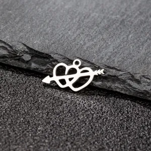 Stainless steel heart with arrow charm pendant DIY jewelry accessory detail showcase.