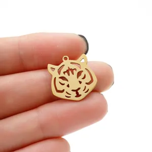Goudkleurig roestvrij staal schattige tekenfilm tijgerkop hanger diy sieraden detail