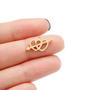 Gold stainless steel double heart arrow pendant DIY jewelry accessory charm component