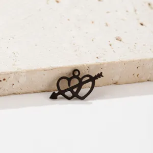 Stainless steel double heart pierced by arrow pendant detail view, perfect DIY jewelry accessory.