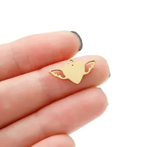 Detail view of golden heart angel wings pendant DIY metal jewelry accessory component part