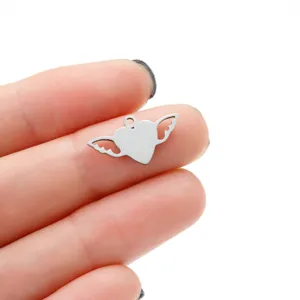 Silver heart angel wings pendant DIY charm simple cute metal jewelry making parts accessories