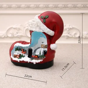 Christmas boot resin micro landscape music box desktop decoration holiday gift item
