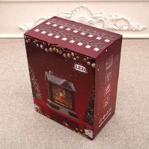 Christmas water snow lantern night light with music, festive holiday home decoration gift box.