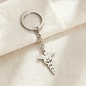 Medical Caduceus Stainless Steel Keychain For Doctors Nurses Graduation Gift Medicine Symbol Pendant Key Ring Accessory