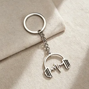 Stainless Steel Headphone Heartbeat ECG Wave Line Pendant Keychain Music Lover Heart Rate Sound Wave Minimalist Metal Key Ring Jewelry Gift