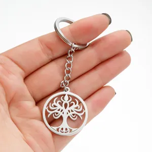 Silver tone hollow tree of life keychain round pendant metal bag charm keyring gift accessory