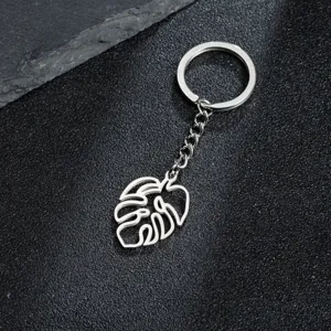 Roestvrijstalen holle palmblad sleutelhanger met ketting hanger en duurzaam metalen accessoire.