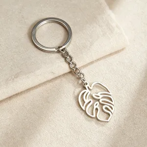 Mode Roestvrij Staal Monstera Palmblad Sleutelhanger Holle Uitgesneden Blad Hanger Sleutelhanger Auto Tas Ornament