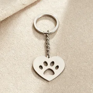 Stainless Steel Heart Hollow Paw Print Keychain Minimalist Geometric Animal Footprint Key Ring For Women Men Bag Accessory