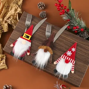 Christmas gnome cutlery holder set felt fabric tableware pocket for holiday table decor