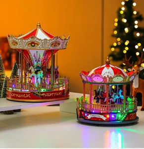 Christmas carousel music box decoration with colorful LED lights, wonderful holiday gift.