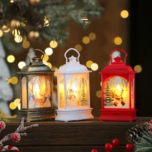 Christmas decorative LED candle lantern set, festive desktop ornaments with Santa snowman design.