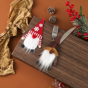 Christmas gnome felt cutlery sleeve set table decoration holder for holiday dinner