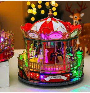 Christmas carousel music box LED festive tabletop decor gift ornament lighting spinning toy item