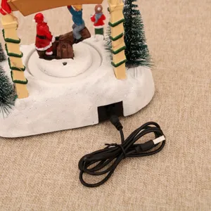 Carillon di Natale in resina scena di neve rotante decorazione con cavo di alimentazione USB