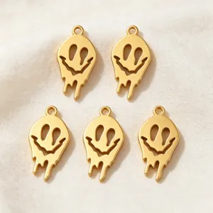 Pendentif Crâne Visage Souriant Fondu en Acier Inoxydable Breloques Trou Unique pour Fabrication de Bijoux