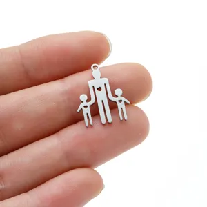 Stainless steel family hug pendant DIY accessory close up view showing intricate heart cutouts