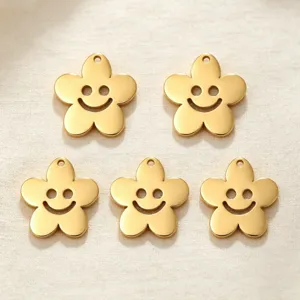 Pendentifs Évidés en Acier Inoxydable Plaqué Or 18K Fleur Visage Souriant pour Création de Bijoux DIY Collier Bracelet Accessoires