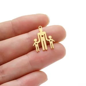 Detailed close-up view of gold stainless steel family pendant for DIY jewelry crafting.