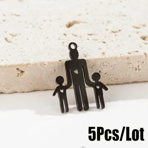 Detailed close-up of black stainless steel family pendant for DIY jewelry making.
