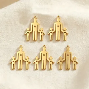 Stainless Steel Father And Children Hand In Hand Pendants Heart Hollow Silhouette Family DIY Charms For Jewelry Making