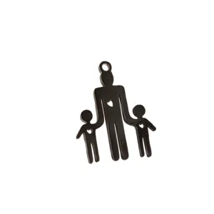 Stainless steel family pendant featuring a parent and two children holding hands with cutout hearts.