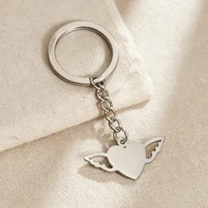 Portachiavi con Ala a Cuore in Acciaio Inossidabile Portachiavi con Ala d'Angelo per Donna Ragazza Gioielli a Forma di Cuore