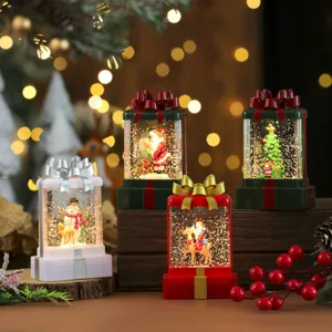Veilleuse boule a neige de Noel boite cadeau lampe scintillante lumineuse decoration.