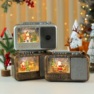 Christmas vintage radio snow globe LED night light festive home desktop decoration gift.