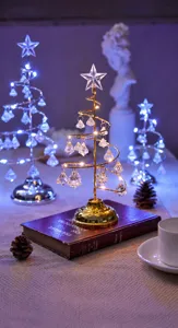 Desktop glowing Christmas tree iron art crystal pendant LED night light holiday decor.