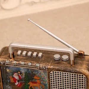 Retro Christmas radio night light ornament with Santa reindeer music glowing LED design.