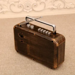 Retro style radio ornament night light detail view, creative desktop glowing decoration.