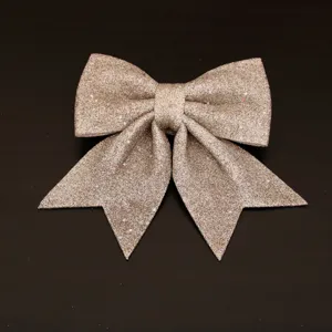 Sparkling champagne gold glitter bow ornament for Christmas tree home holiday decoration