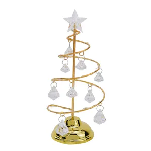 Christmas tree night light crystal diamond desktop ornament golden iron festive decor!