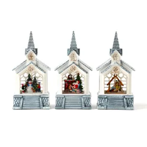 Weihnachtliche Schneekugel Laterne Spieluhr Kirche Feiertag Deko Ornament im 3er-Set