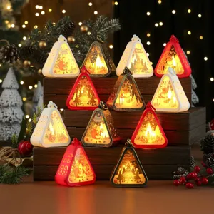 Christmas triangle LED night light decorative vintage candle lamp holiday tabletop decor detail
